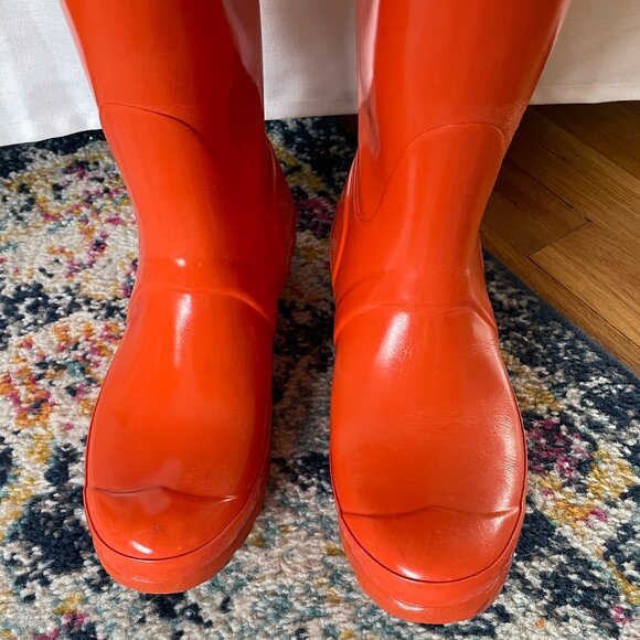 Orange Tall Hunter Rain Wellie Boots-Size 6 - Picture 3 of 16
